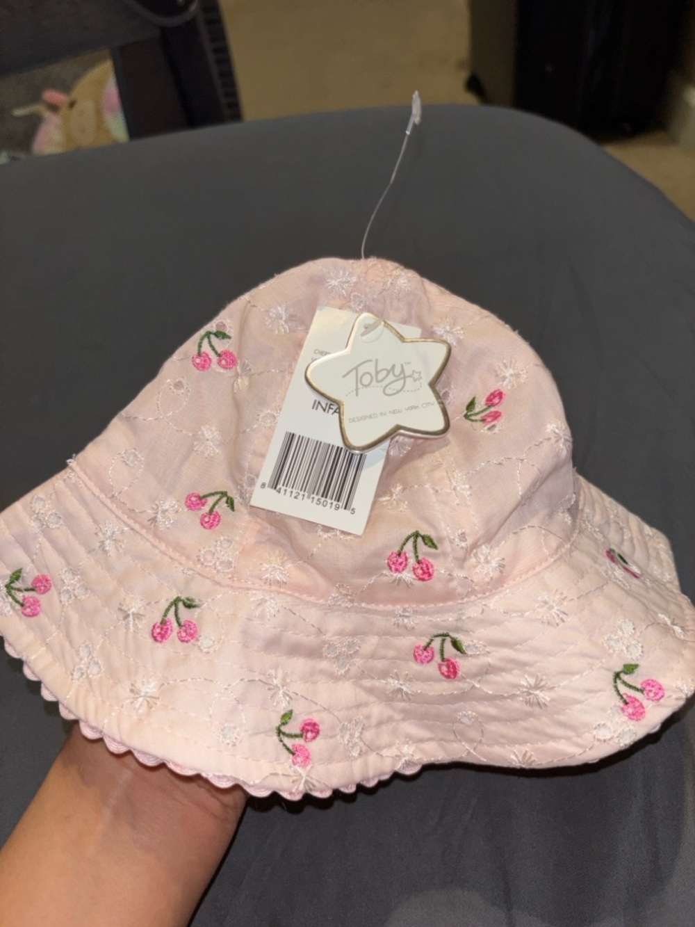 Baby Pink Embroidered Cherry Sun Hat by Toby's